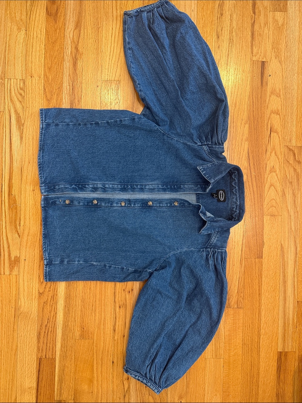 Brand new! Denim Puff Sleeve Button-Up Blouse - Blue